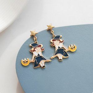 🍏50% OFF/3+👻🎃Clip-On (no pain) Little Girl and Wand Halloween Dangle Earrings